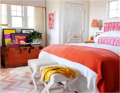 orange and pink bedroom
