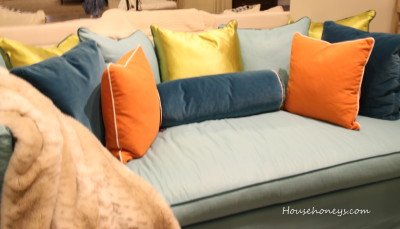 orange and blue sofa